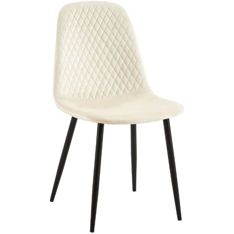 Silla de comedor x1 pespunte de rombos en terciopelo crema y metal negro 100002250
