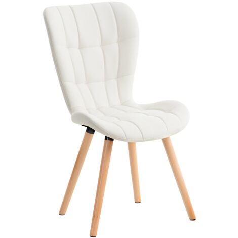 Silla de comedor x1 respaldo alto costura decorativa asiento PVC blanco 100002219