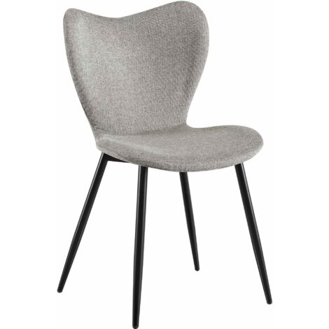 Silla de comedor x1 respaldo redondeado en forma de mariposa en tela gris estructura de metal negro de cuatro patas 100007578