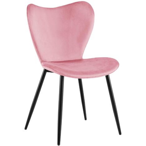 Silla de comedor x1 respaldo redondeado en forma de mariposa en terciopelo rosa estructura de metal negro de cuatro patas 100007653