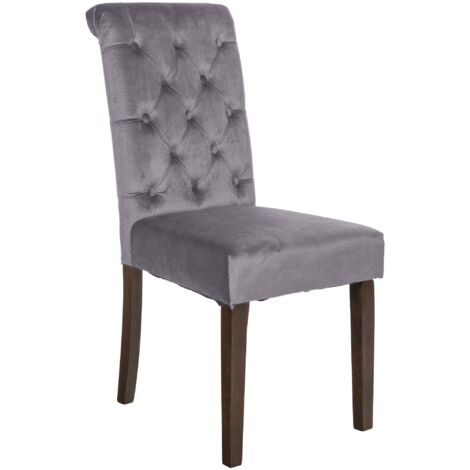 Silla de comedor x1 respaldo tapizado terciopelo gris oscuro patas madera marrón 100002047