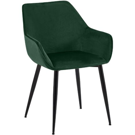 Silla de comedor x1 silla de oficina/sala de espera en terciopelo verde y metal negro 100007232