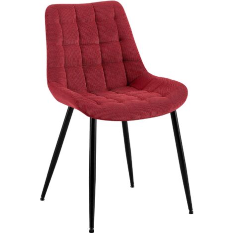 Silla de comedor x1 tapizada con costuras decorativas en pana burdeos patas de metal negro 100008261