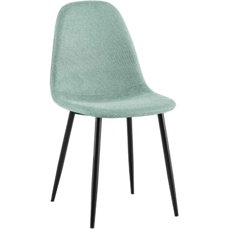 Silla de comedor x1 tapizado cómodo y diseño moderno en tela verde claro estructura de metal negro 100007168