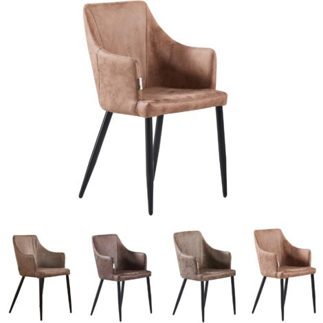 Silla de comedor Zarah con brazos individuales - Silla de comedor tapizada de piel sintética con patas de metal para comedor - Capuchino