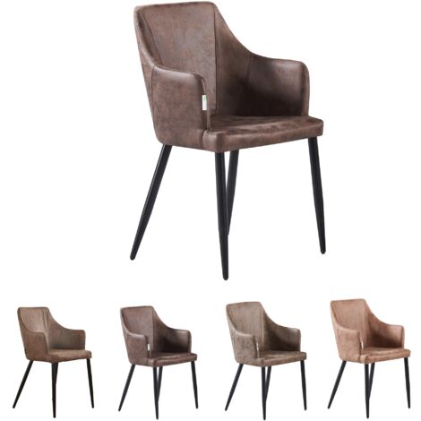 Silla de comedor Zarah con brazos individuales - Silla de comedor tapizada de piel sintética con patas de metal para comedor - Marrón oscuro