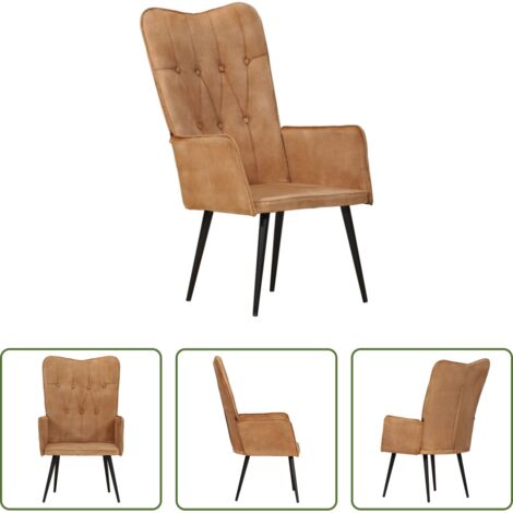 Silla de cuero -  Sillón orejero de lona marrón