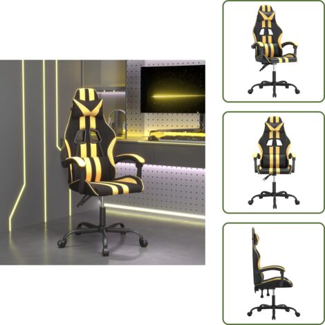 Silla de cuero sintético - vidaXL Silla gaming giratoria cuero sintético negro y dorado - Silla giratoria 360 grados