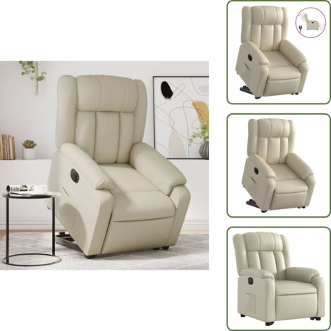 Silla de cuero sintético - vidaXL Sillón reclinable elevable eléctrico de cuero sintético crema - Silla con motor eléctrico