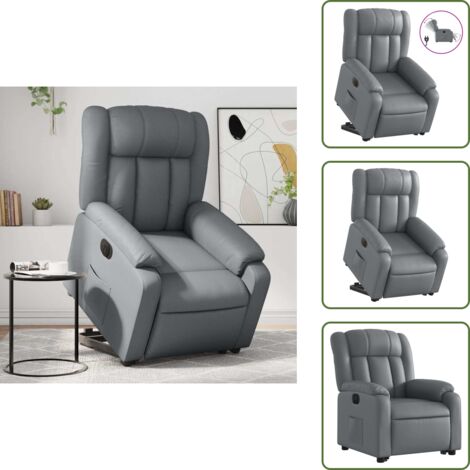 Silla de cuero sintético - vidaXL Sillón reclinable elevable eléctrico de cuero sintético gris - Silla con motor eléctrico