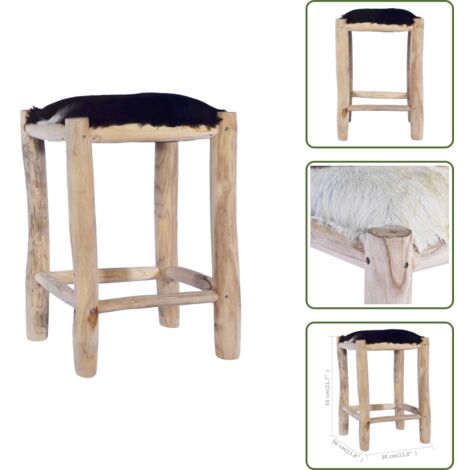 Silla de cuero - vidaXL Taburete de cocina cuero real de cabra y madera de teca maciza - Silla de madera