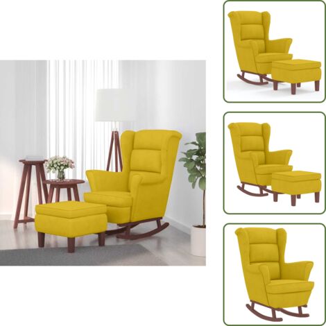Silla de descanso - vidaXL Mecedora con respaldo alto de terciopelo amarillo madera maciza - Silla con reposabrazos