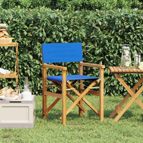 Silla de director plegable madera maciza de teca azul vidaXL