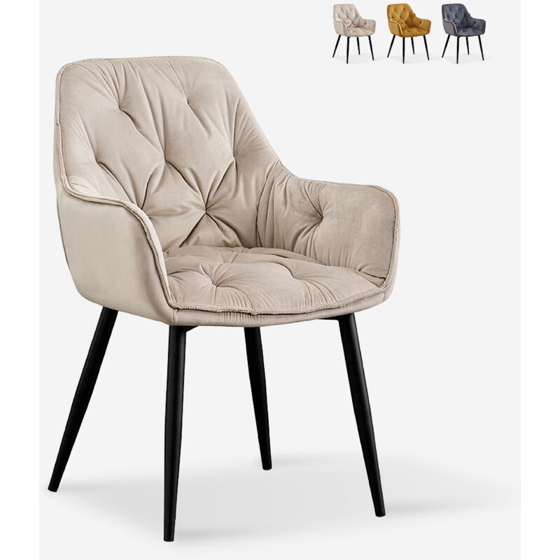 

Silla de diseño con tapizado en terciopelo para salón Nirvana Chesterfield | Beige