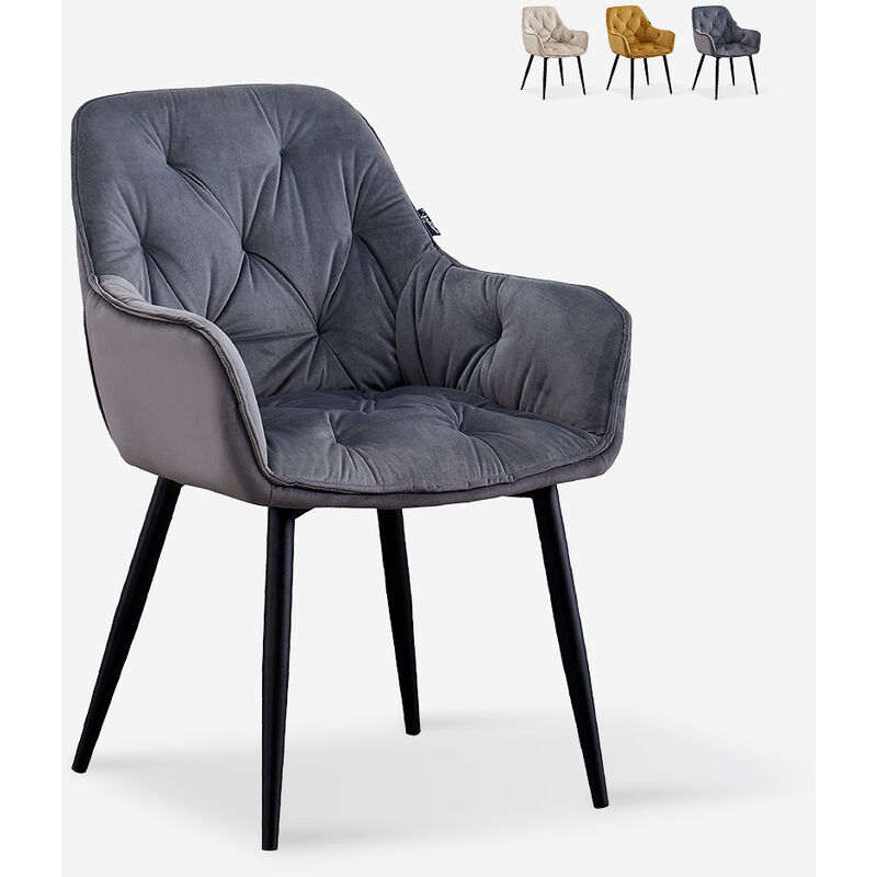 

Silla de diseño con tapizado en terciopelo para salón Nirvana Chesterfield | Gris Oscuro