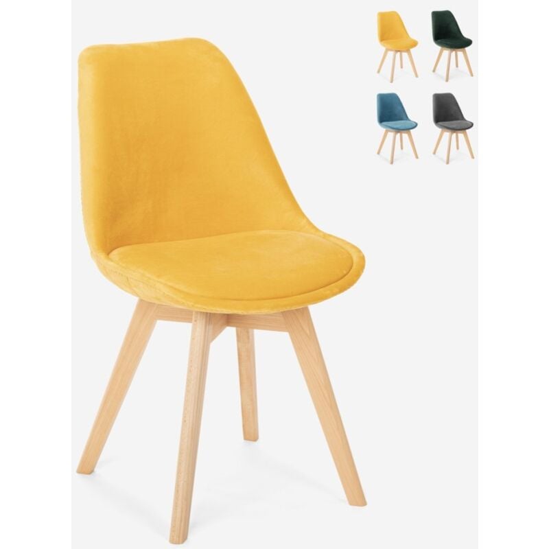 

Silla de diseño escandinavo de madera de terciopelo con cojín Dolphin Lux | Amarillo