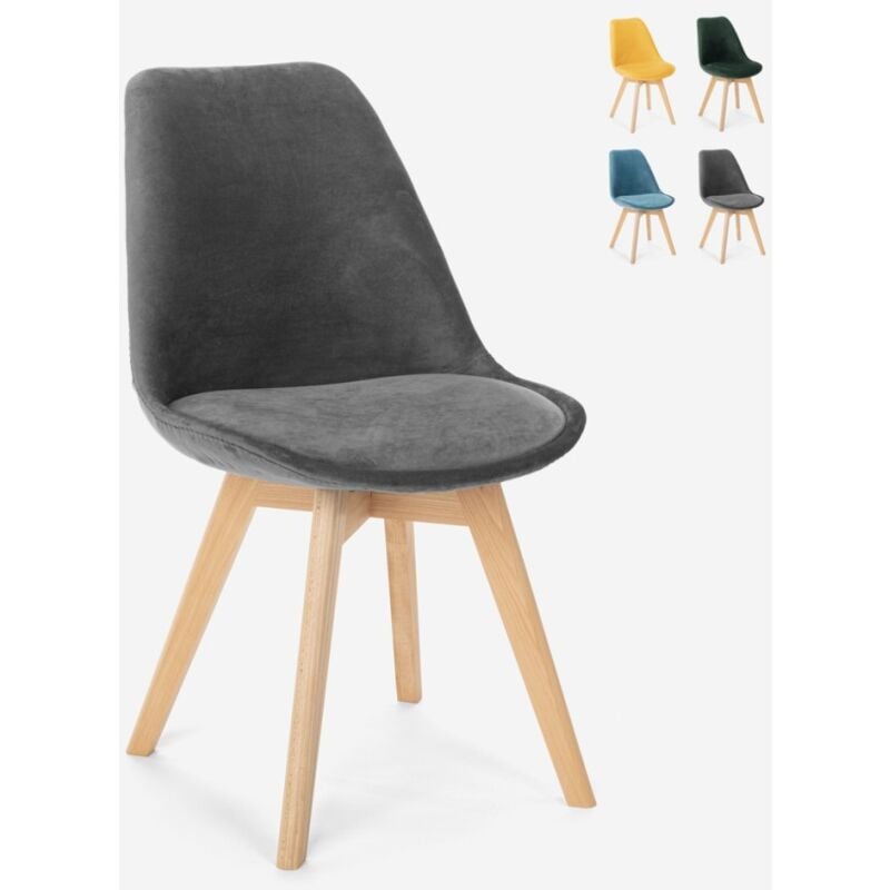 

Silla de diseño escandinavo de madera de terciopelo con cojín Dolphin Lux | Gris