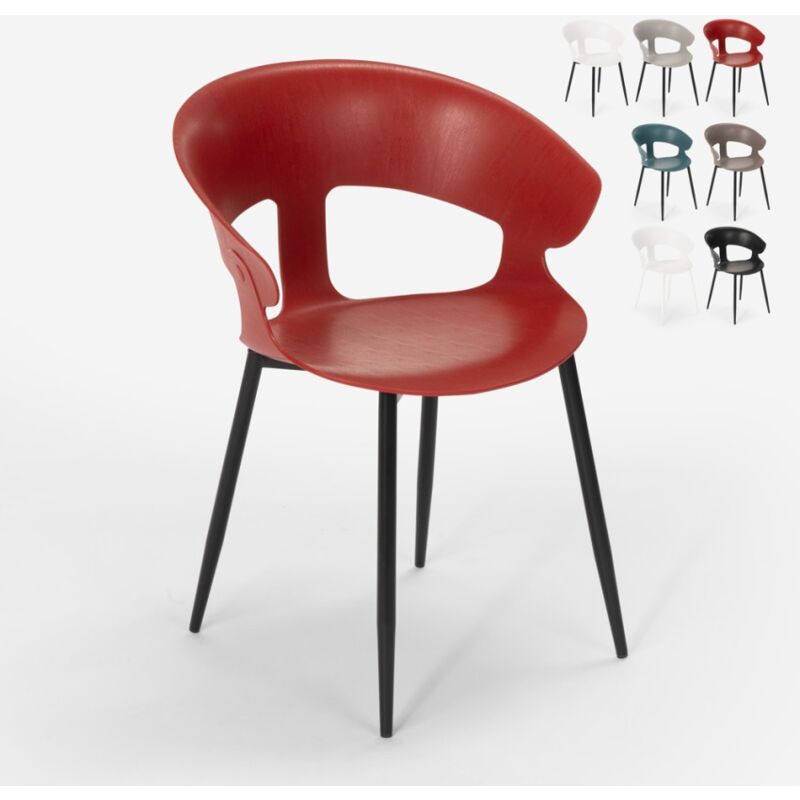 

Silla de diseño moderno de metal y polipropileno para cocina bar y restaurante Evelyn | Rojo