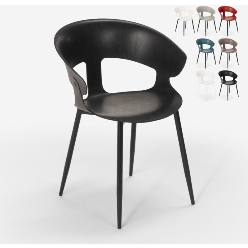 

Silla de diseño moderno de metal y polipropileno para cocina bar y restaurante Evelyn | Negro