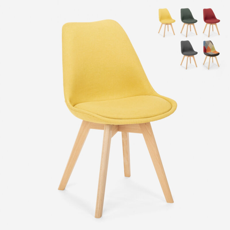 

Silla de diseño nórdico en madera y tela con cojín para barra de cocina para restaurante Dolphin | Amarillo