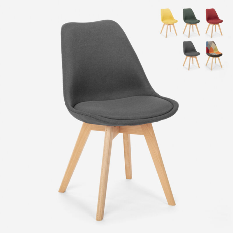 

Silla de diseño nórdico en madera y tela con cojín para barra de cocina para restaurante Dolphin | Gris