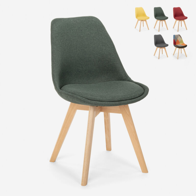 

Silla de diseño nórdico en madera y tela con cojín para barra de cocina para restaurante Dolphin | Verde oscuro