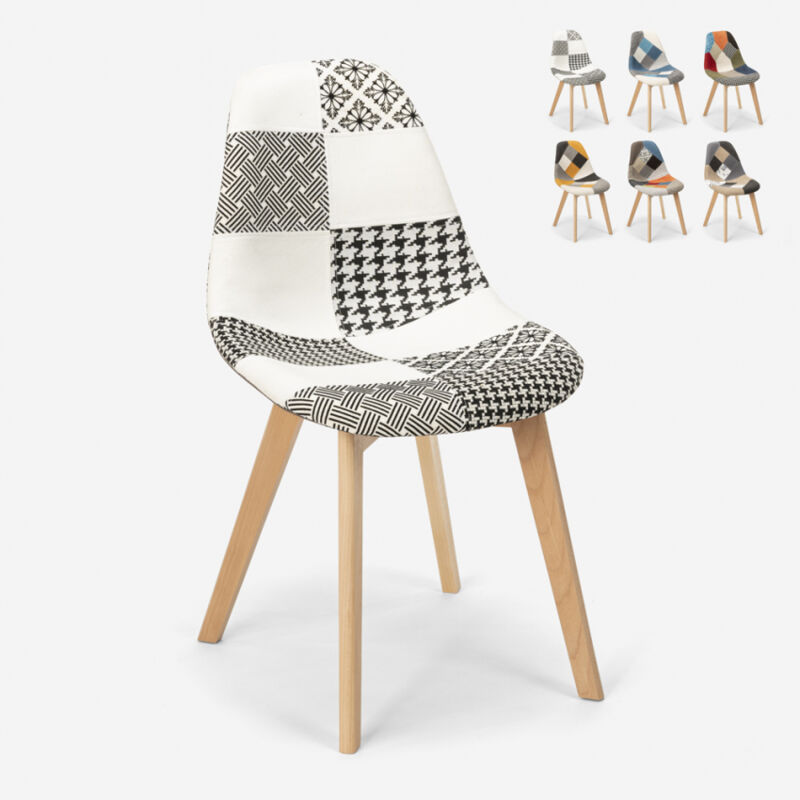 

Silla de diseño nórdico patchwork de madera y tejido para bar y cocina Robin | Patchwork 6
