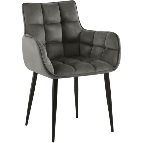 Silla de diseño tapizada en terciopelo antracita diseño envolvente patas de metal negro 100007552