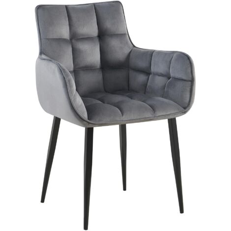 Silla de diseño tapizada en terciopelo gris oscuro diseño envolvente patas de metal negro 100007488