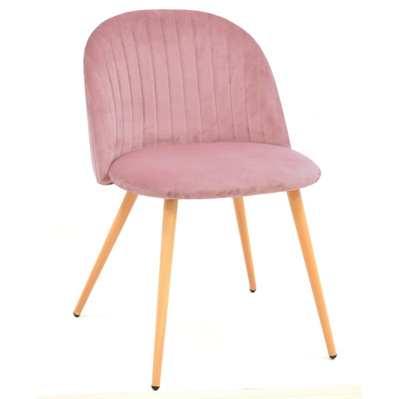 

Silla de diseño 'Velvet' con armazón metálico muy resistente acabado en imitación madera. Asiento y respaldo tapizados en terciopelo de color rosa.