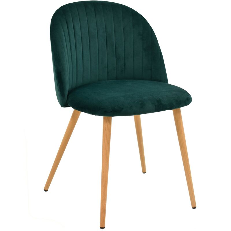 

Silla de diseño 'Velvet' con armazón metálico muy resistente acabado en imitación madera. Asiento y respaldo tapizados en terciopelo de color verde