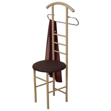 Silla de dormitorio/perchero valet en acero beige y sintético marrón MED05103