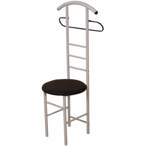 Silla de dormitorio/perchero valet en acero blanco y sintético negro MED05104