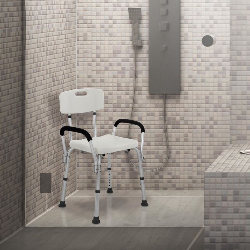 

Silla de ducha con respaldo y reposabrazos taburete de baño asiento blanco