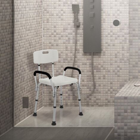 Silla de ducha con respaldo y reposabrazos taburete de baño asiento blanco