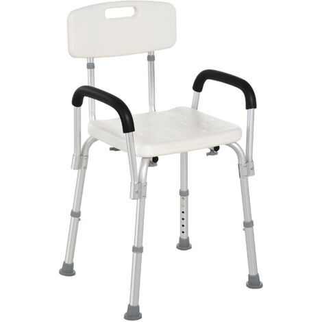 Silla de ducha para personas mayores taburete de baño con respaldo altura regulable antideslizante y apoyabrazos carga 136 kg