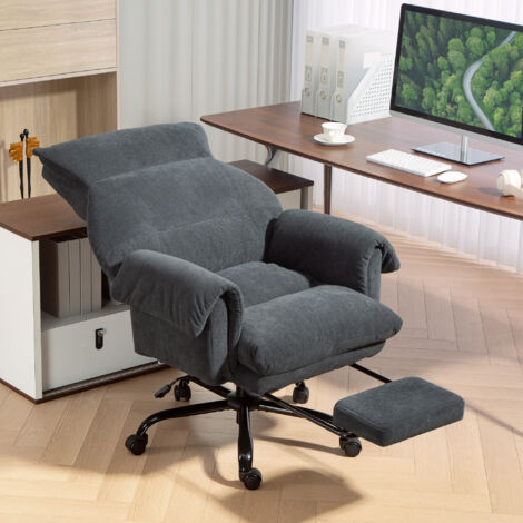 Silla de Escritorio con Reposapiés Respaldo Reclinable y Alto Asiento y Reposabrazos Anchos Acolchado Grueso Gris Oscuro