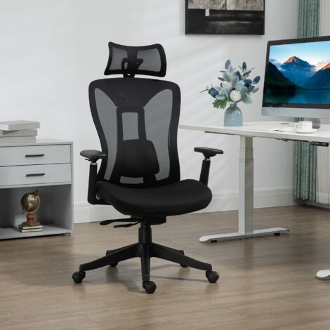 Silla de Escritorio de Malla con Reposacabezas Ajustable Soporte Lumbar y Reposabrazos 3D 70x66x128 cm Negro
