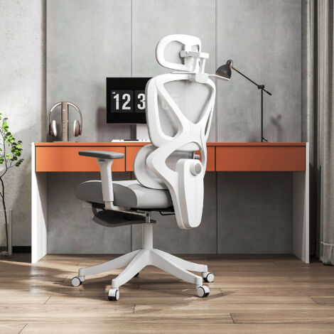 Silla de Escritorio de Malla Reclinable con Reposacabezas Giratoria Soporte Lumbar Reposapiés y Altura Regulable Gris