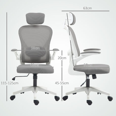 Silla de Escritorio de Malla Transpirable con Altura Ajustable Reposacabezas y Soporte Lumbar Ajustables Gris