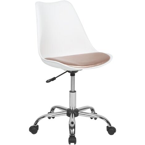 Silla de escritorio en piel sintética blanca/rosa con altura ajustable con ruedas para oficina Dakota II - Blanco