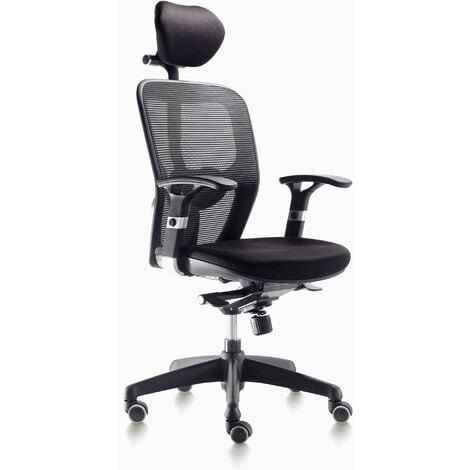 Silla de escritorio Euromof Boston Ergonómica con Soporte Lumbar y cabezal negro