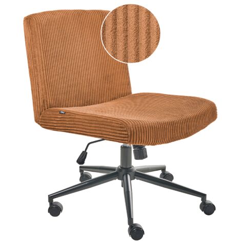 Silla de escritorio giratoria con tapizado de pana asiento ancho neumático inclinable para oficina en casa marrón dorado Geddes