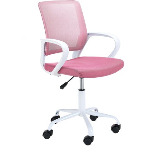 Silla de escritorio infantil FD6 de tela blanco y rosa