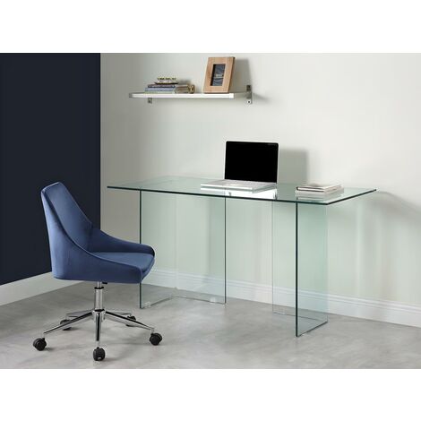 Silla de escritorio MASURIE - Terciopelo - Azul noche - Altura ajustable - Venta-unica - Azul oscuro