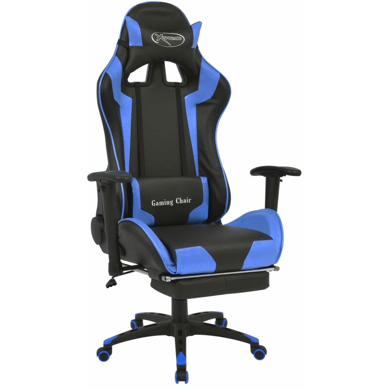 

Silla de escritorio reclinable Racing con reposapiés azul