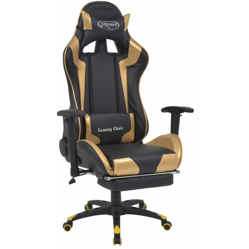

Silla de escritorio reclinable Racing con reposapies dorada