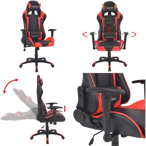 Silla de escritorio reclinable Racing de cuero artificial roja - Silla de trabajo - Silla de computadora