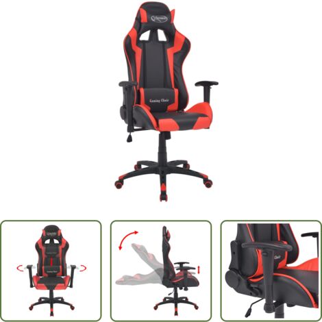 Silla de escritorio -  Silla de escritorio reclinable Racing de cuero artificial roja