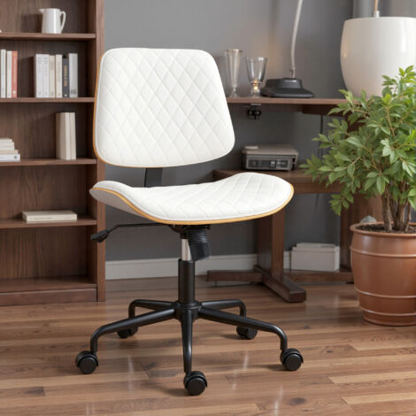 Silla de Escritorio sin Brazos Giratoria con Respaldo Curvado Asiento Forma U Altura Ajustable Basculante Blanco